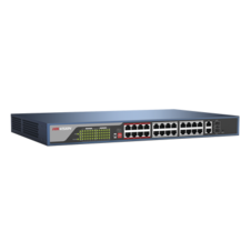 Switch administrable via WEB / 250m PoE LARGA DISTANCIA / 24 puertos 802.3af/at (30W) 10/100 Mbps + 2 puertos Gigabit + 2 puertos SFP