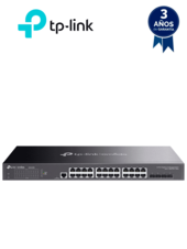 Switch Omada SDN administrable con 24 puertos Gigabit y 4 puertos SFP+, incluye funciones sFlow, QinQ y QoS, compatible con administración centralizada OMADA.