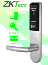 Cerradura Izquierda para Hotel con Tecnología Mifare 13.56 MHz, Compatible con Puertas de 40 a 55 mm de Grosor, 2 Pestillos de Seguridad, Fabricada en Acero Inoxidable, Capacidad de Registro de 224 Eventos
