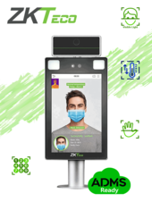 Terminal de Control de Acceso y Asistencia Facial y Palma con Medición de Temperatura y Uso de Cubrebocas / Lectura de QR e Intercom / Con Soporte para Torniquete
