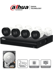 Kit IP de 4 canales con NVR con 4 puertos PoE, 1TB de almacenamiento, y 4 cámaras bullet de 2MP con IR de 30 metros y clasificación IP67 para exteriores. Ideal para una vigilancia eficiente y robusta. #KitDahua