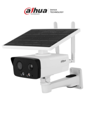 DAHUA DH-IPC-HFW2431DG-4G-SP-LA-B Cámara IP bullet 4G con panel solar y batería, resolución 4MP. Disuasión activa, IR hasta 50 m, luz cálida 30 m. Incluye ranura para Micro SD, audio bidireccional, Starlight, H.265, IP67.
