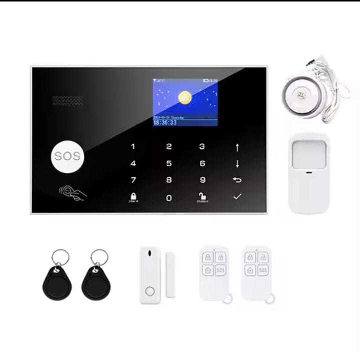 KIT de Alarma Wifi inalambrica con bateria de Respaldo notificaciones app Tuya smart desde el celular monitorea de cualquier parte del mundo y olvídate de los cableados. Incluye: -Panel de Alarma -Mini sirena -1 sensor de movimiento -1 sensor para puerta o ventana -2 controles para activar y desactivar la alarma -2 llaveros RFID para Activación de alarma&nbsp; &nbsp;INSTALACION GRATIS EN LA COMPRA DE KIT